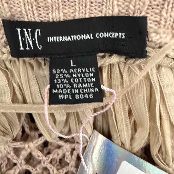 Y2K VTG INC Mixed Crochet Boho Sweater Neutral Chunky Knit Slouchy L - Picture 4 of 6